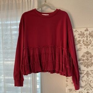 Altar'd State Ruffled Hem Pullover - Crimson